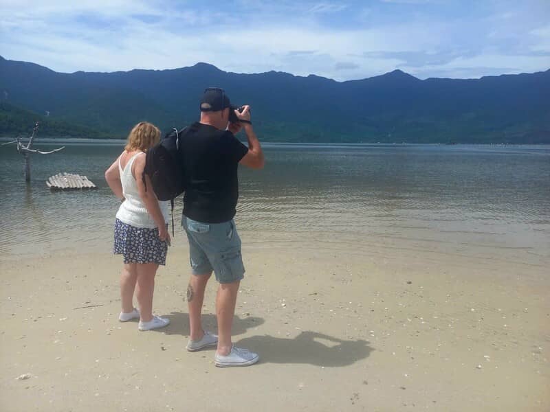 A scenic view stop at Lang Co Lagoon on the way from Hoi An To Hue with Vietnam Friendly Travel